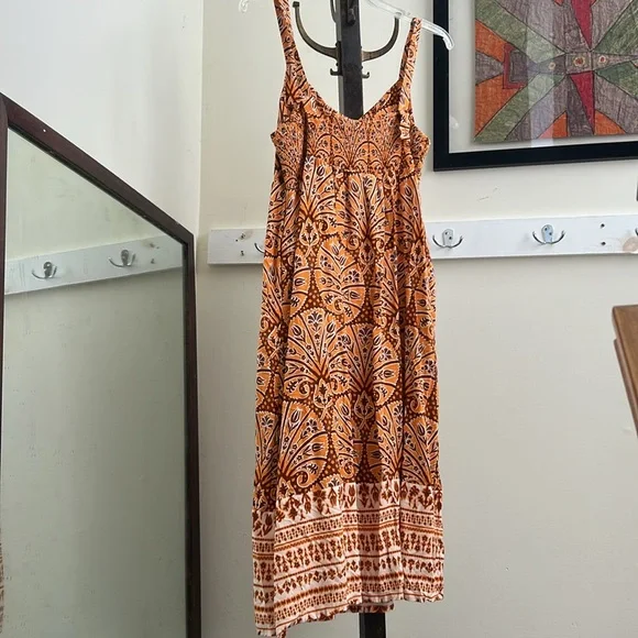 Knox Rose Wide Strap Sleeveless A-Line Dress Coral Orange Floral XL EUC - Picture 6 of 7